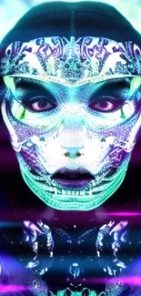 Neon green cyberpunk masked warrior art portrait.