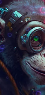 Cyberpunk monkey in high-tech gear, digital art.