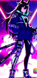 Cyberpunk anime character in neon, futuristic style.