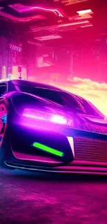 Neon-lit futuristic car art with vibrant pink hues.