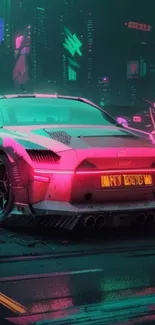 Cyberpunk car with neon lights in a futuristic city.