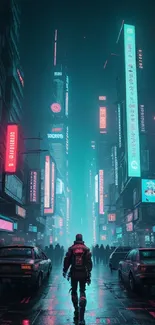 Cyberpunk neon cityscape with vibrant lights.