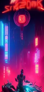 Cyberpunk cityscape with neon lights and futuristic design.