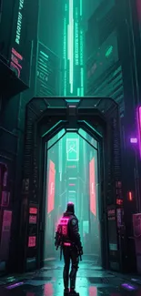 Cyberpunk neon-lit alleyway with futuristic elements.