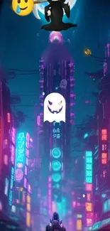 Cyberpunk neon city with glowing signs and digital art style.