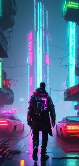 Cyberpunk cityscape with neon lights and futuristic elements in vibrant colors.