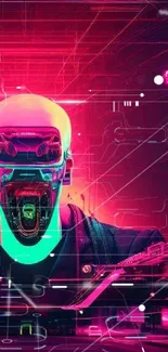 Neon cyberpunk futuristic humanoid wallpaper with vibrant pink and blue hues.