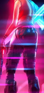 Vibrant cyberpunk wallpaper featuring neon hues.