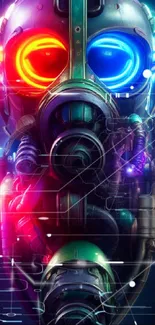 Cyberpunk gas mask art with neon lights, futuristic and vibrant design.