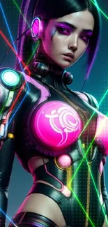 Cyberpunk girl with neon accents in futuristic style, vibrant colors.