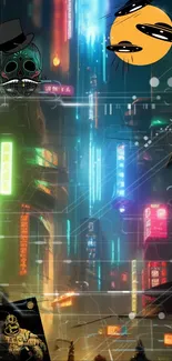 Cyberpunk neon cityscape with street art