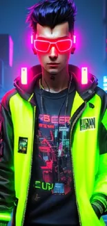 Cyberpunk neon-themed street art wallpaper with vibrant colors.