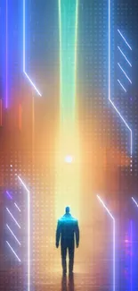 Cyberpunk mobile wallpaper with neon lights and a futuristic ambiance.