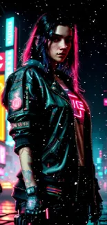 Cyberpunk neon-themed wallpaper with futuristic street aesthetic.