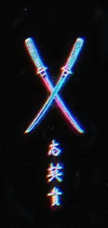 Neon katana crossed on black background wallpaper.