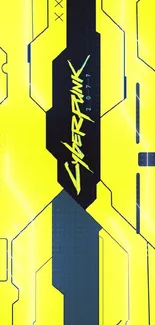 Cyberpunk 2077 wallpaper in neon yellow with futuristic geometric designs.