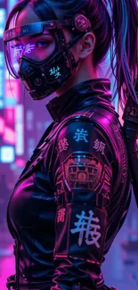 Cyberpunk samurai in neon-lit cityscape.