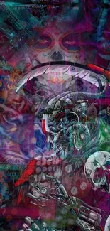 Vibrant cyberpunk skull art wallpaper