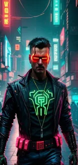 Futuristic cyberpunk street with neon lights and edgy fashion vibe.