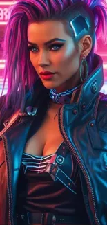 Cyberpunk character in vibrant neon lights