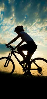 Silhouette of cyclist with sunset sky backdrop.