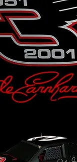 Dale Earnhardt racing tribute wallpaper with car and signature.