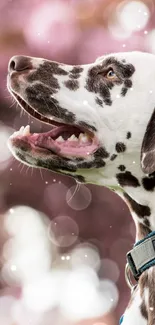 Dalmatian with pink blossom background