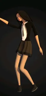 Anime character dancing with a dark background, artfully styled.