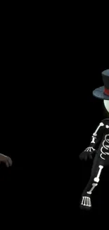 Dancing skeleton in costume on a black background, perfect for Halloween.