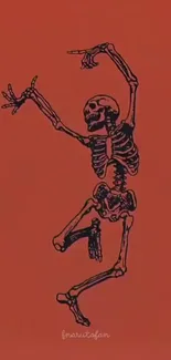 Artistic dancing skeleton on red background wallpaper.