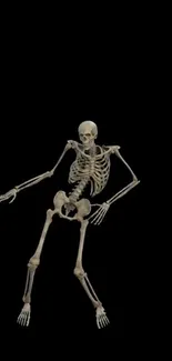 Dancing skeleton on a black background, mobile wallpaper.