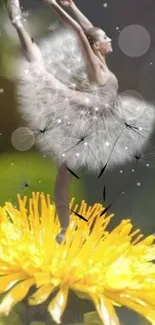 Ballet dancer blended with a dandelion against a dreamy background.