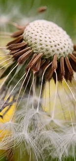 Close-up of a dandelion with a vibrant green and yellow background.