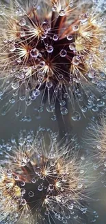 Dandelion with dew droplets macro wallpaper.