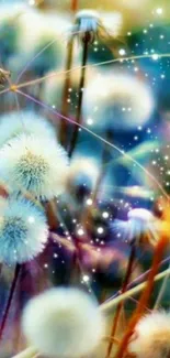 Colorful dandelion wallpaper with dreamy design.