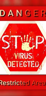 Danger stop virus wallpaper with red hexagonal sign.