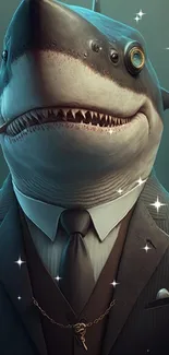 Dapper shark in a suit with a monocle illustration.