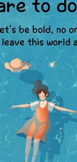 Illustration of a girl floating on water with motivational text.