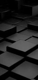 3D geometric black block wallpaper, minimalist design.