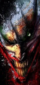 Dark abstract Joker wallpaper with vivid colors and eerie expression.