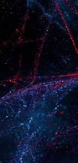 Dark abstract wallpaper with neon red and blue design.