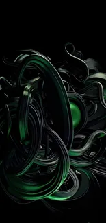 Dark abstract wallpaper with green swirls.