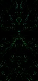 Dark abstract swirl wallpaper with green patterns.