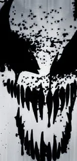 Venom's face in dark abstract art on a black and white mobile wallpaper.