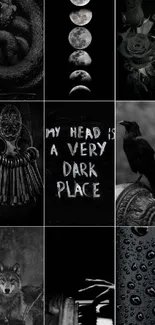 Dark aesthetic wallpaper with varied imagery.