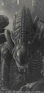 Alien-themed dark wallpaper with intricate designs.