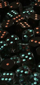 Moody wallpaper with dark dice and bright dots.