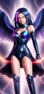 Dark angel fantasy wallpaper with neon colors.