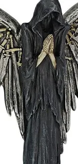 Gothic dark angel with metallic wings in a unique artistic design.