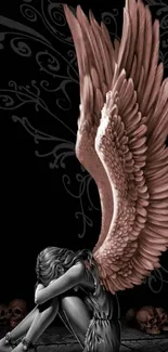 Mystical dark winged angel with intricate details.